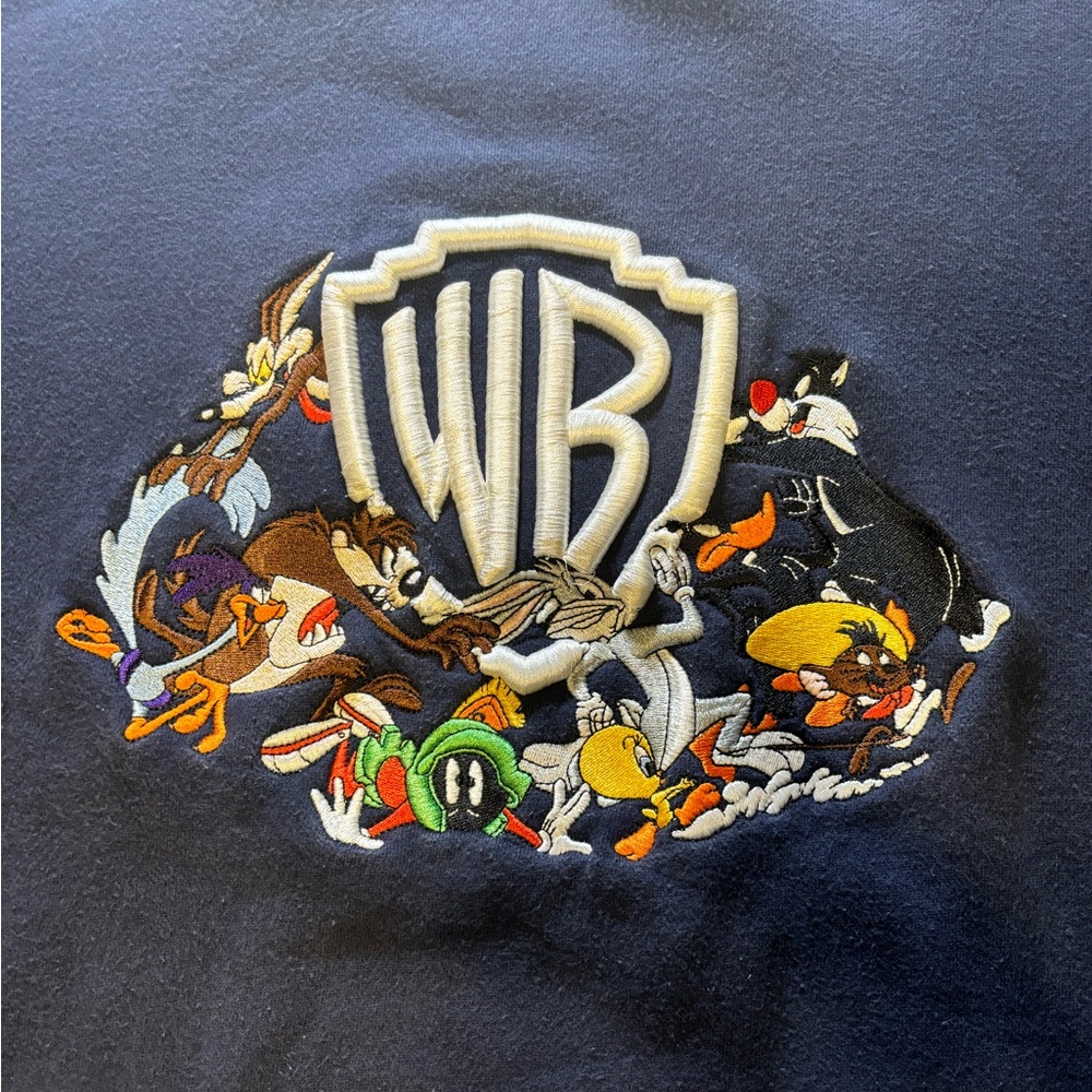 1998 Looney Tunes Warner Bros. Embroidered Navy Blue Sweat Shirt & Sweat Pants L